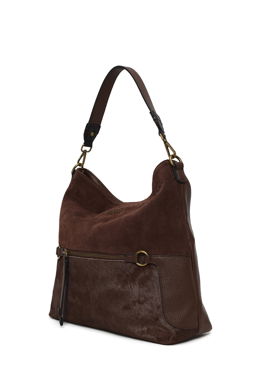 Woman Brown Long-Strap Suede Shoulder Bag