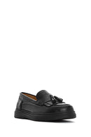 Women's Black Tassel Leather Loafer | Derimod