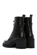 Women's Black Leather Zippered Heeled Boots | Derimod