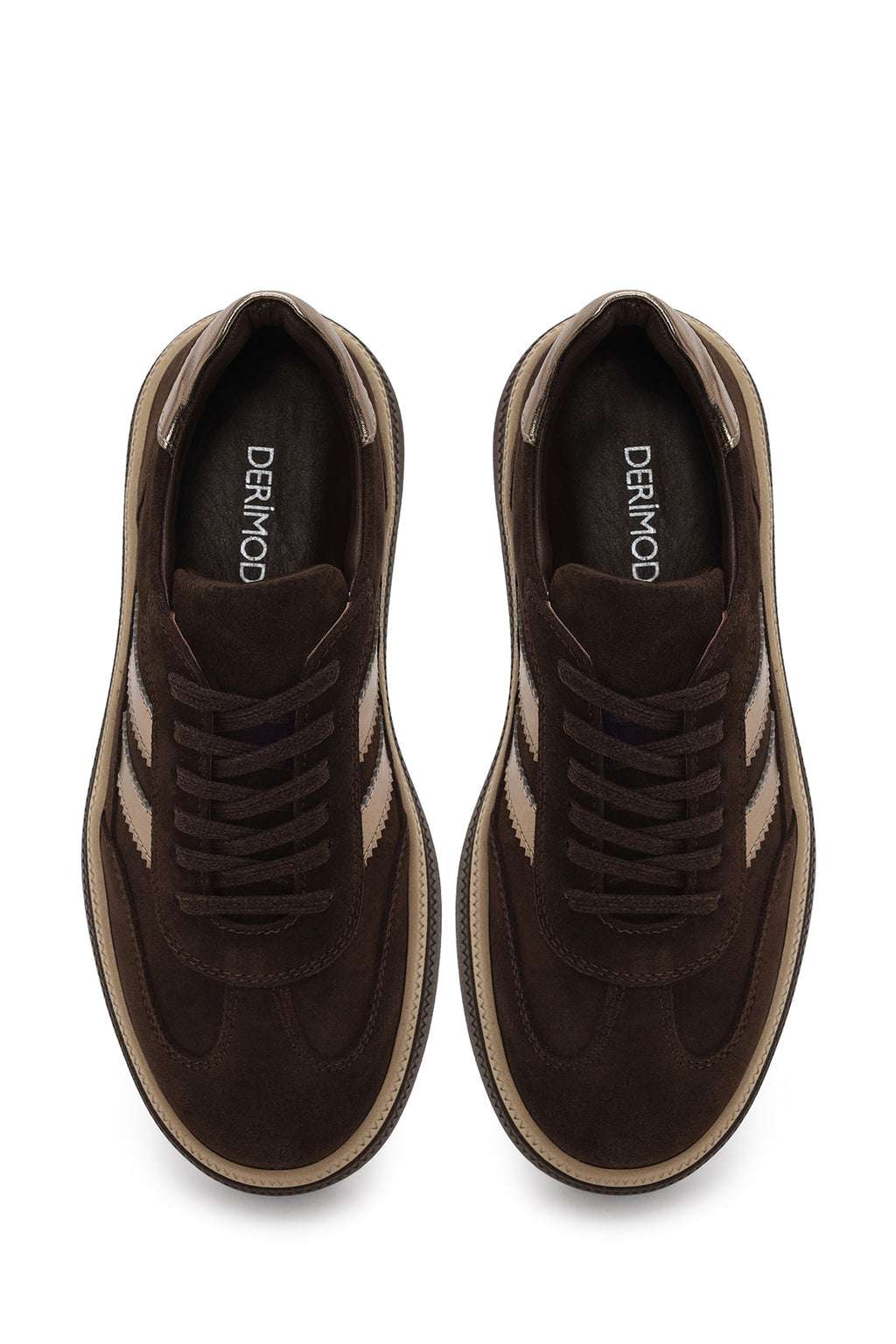Kadın Kahverengi Bağcıklı Kalın Tabanlı Süet Deri Sneaker
