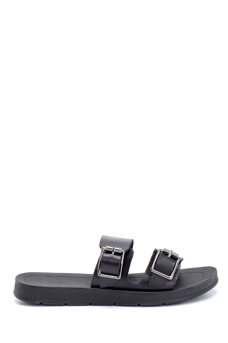Women's Black Double Buckle Open Back Flat Slippers 21SFE463218 | Derimod