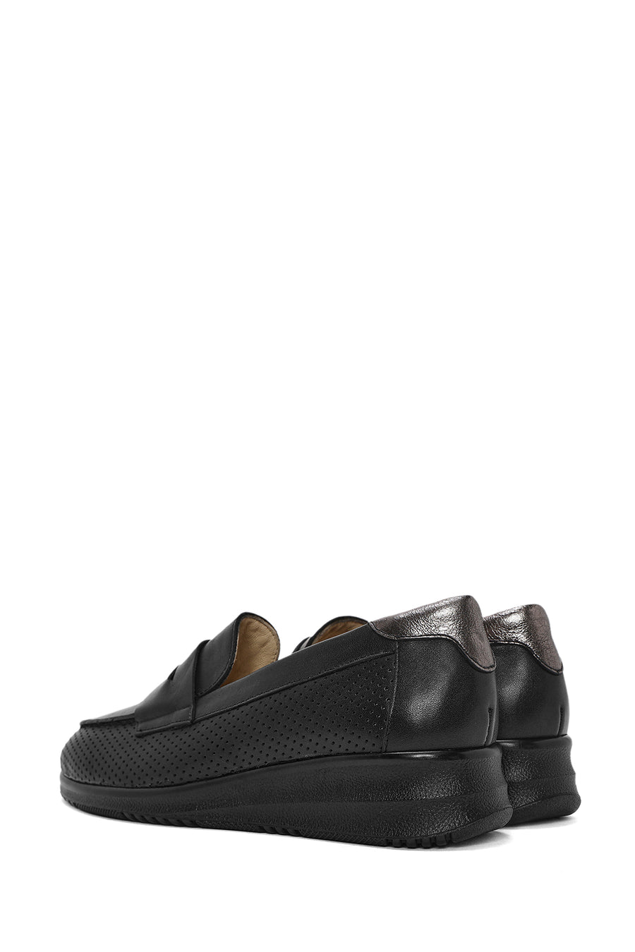 Women's Black Wedge Heel Leather Comfort Loafer
