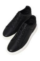Erkek Siyah Bağcıklı Deri Sneaker | Derimod