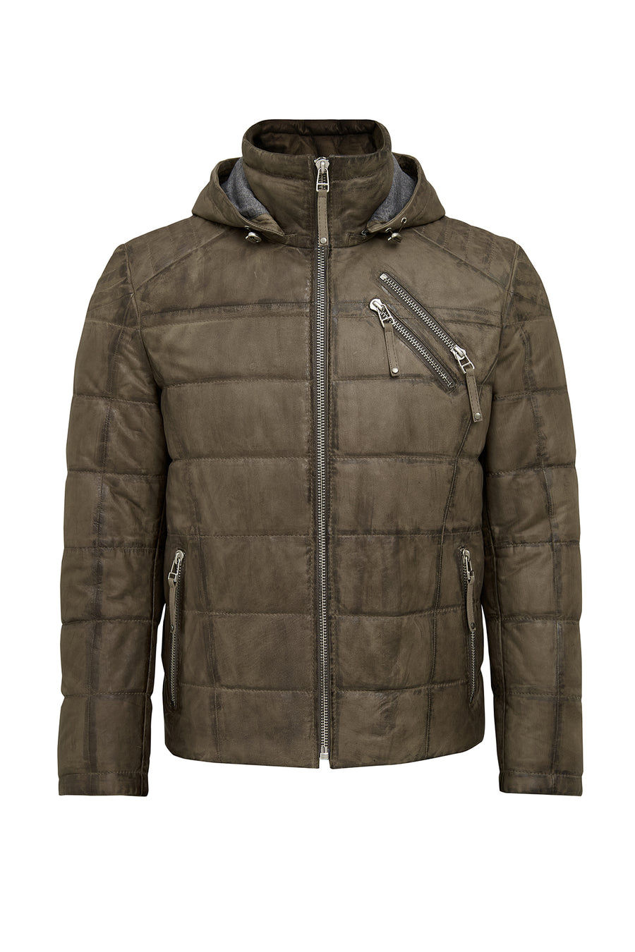 Wermer Men's Khaki Hooded Leather Jacket 25WGD6592W4 | Derimod