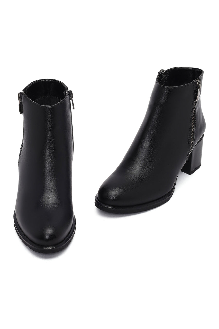 Woman Black Zip Closure Chunky-Heeled Boots