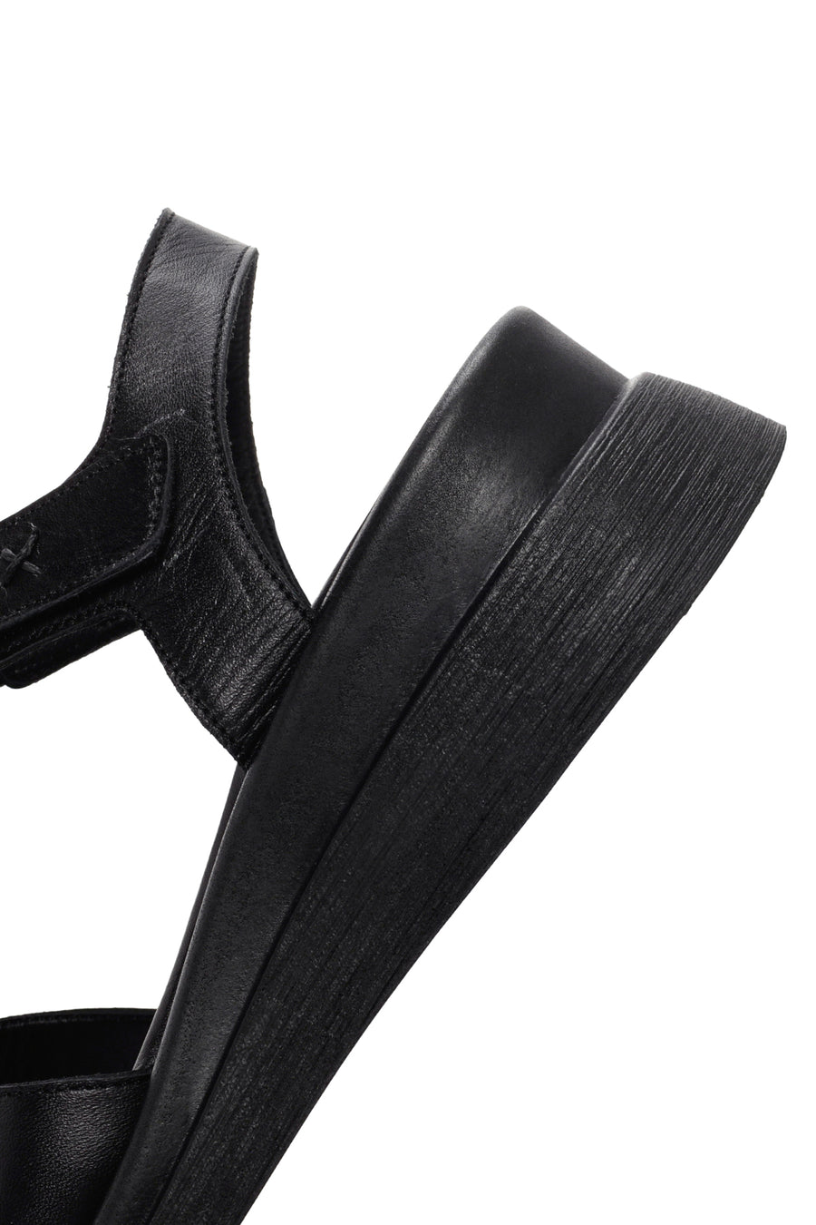 Women's Black Wedge Heeled Leather Sandals