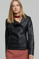 Jennifer Women's Black Hooded Oversize Leather Jacket | Derimod