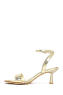 Women's Gold Ankle Buckle Thin Heel Metallic Sandals | Derimod