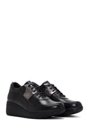 Women's Black Leather Thick Soled Sneaker | Derimod