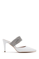 Women's Ecru Stone Heeled Slippers | Derimod