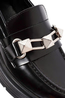 Women's Black Buckle Detailed Leather Masculine Loafer | Derimod