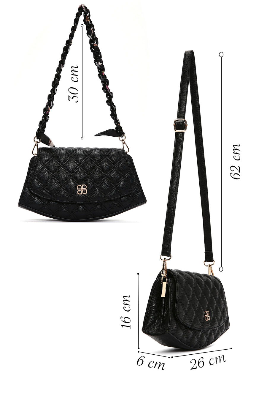 Women's Black Long Strap Quilted Shoulder Bag