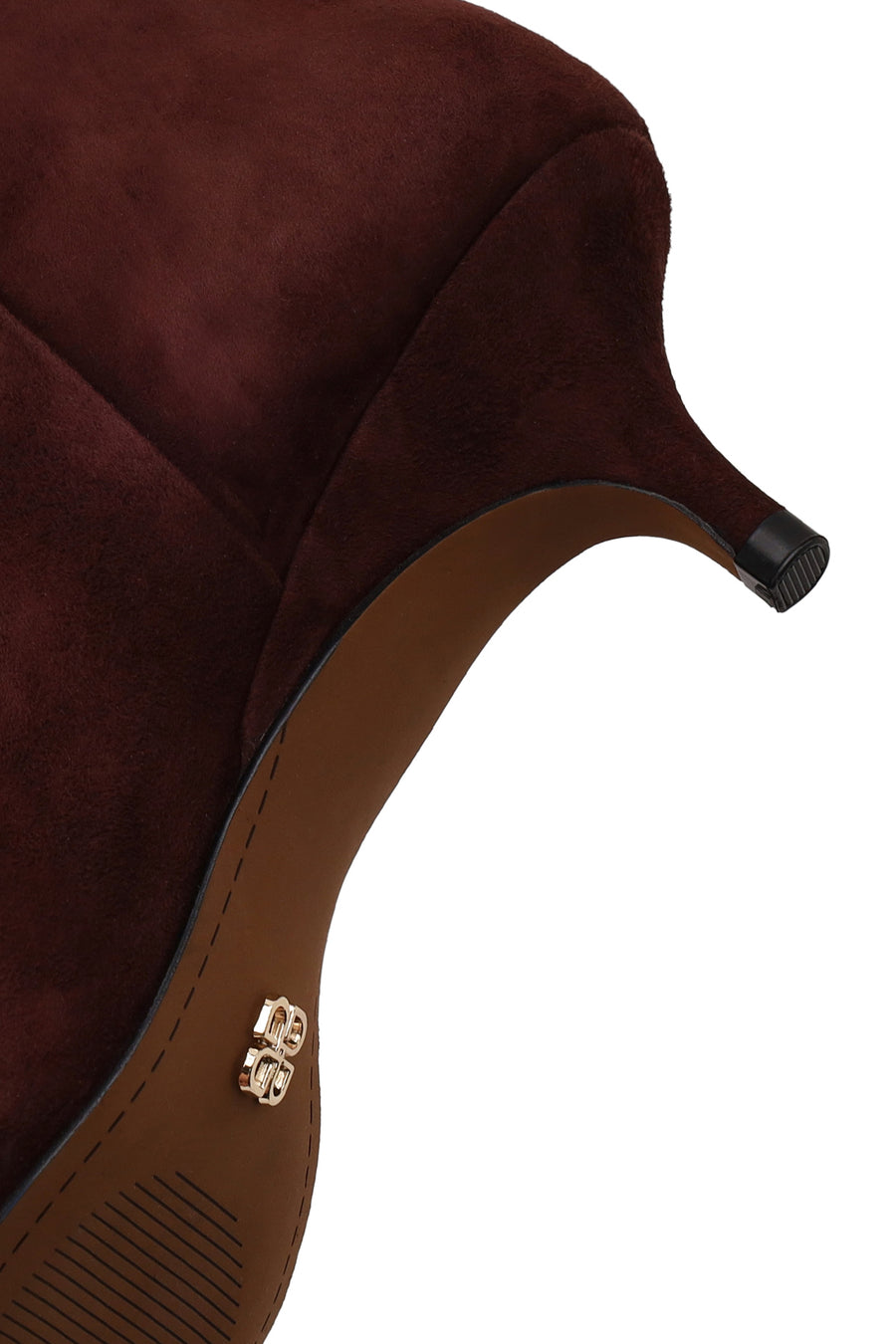 Woman Burgundy Zip Closure Thin-Heeled Suede Boots