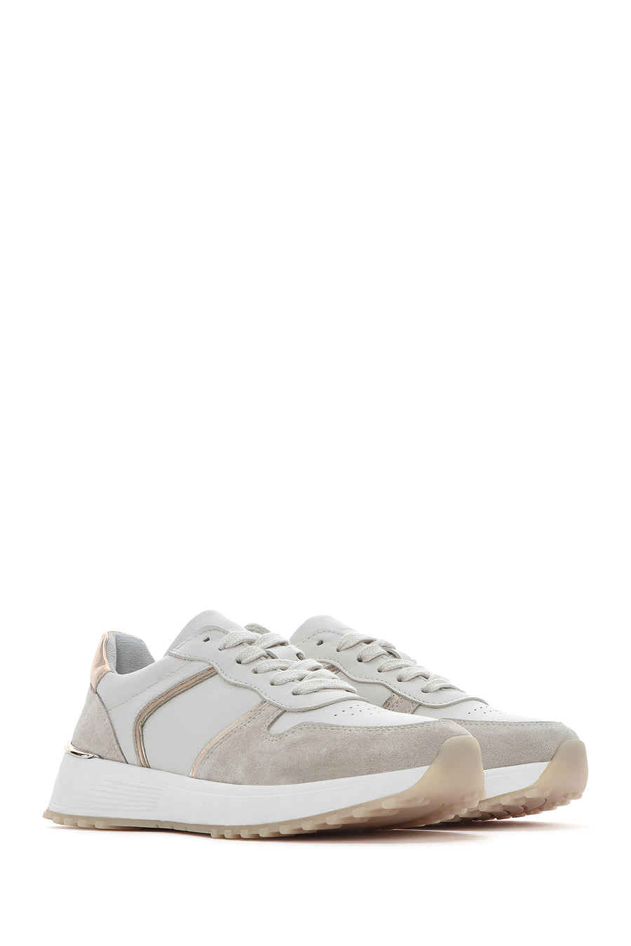 Kadın Bej Bağcıklı Deri Sneaker