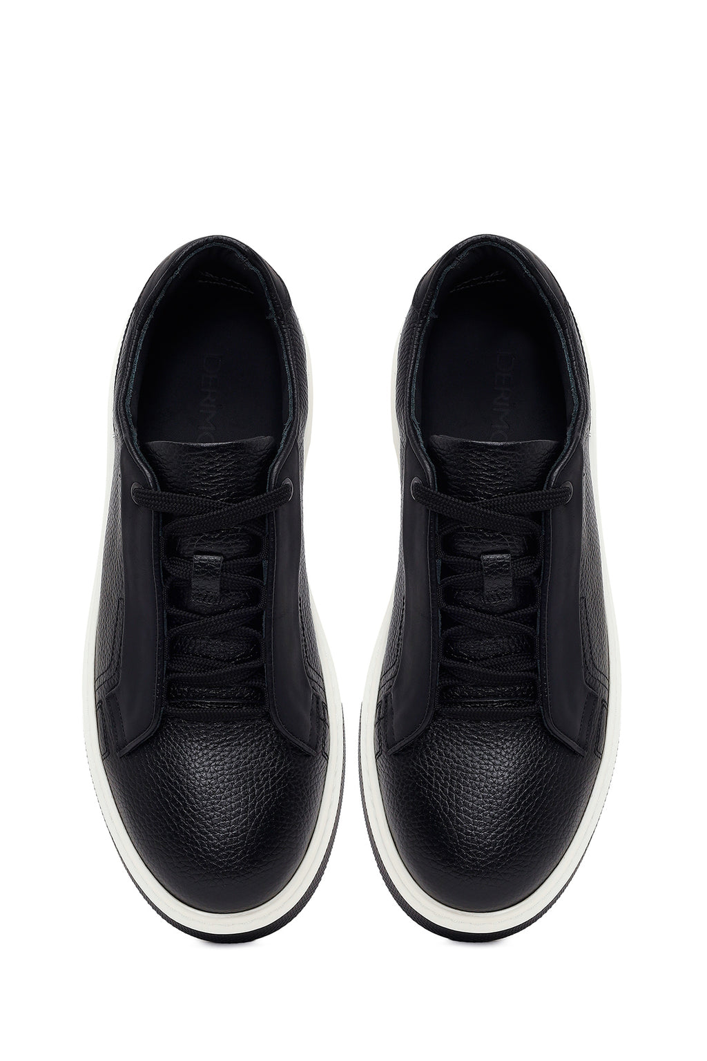 Erkek Siyah Bağcıklı Kalın Tabanlı Deri Sneaker