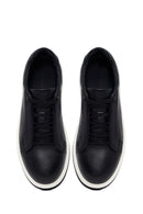Erkek Siyah Bağcıklı Kalın Tabanlı Deri Sneaker | Derimod