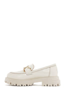 Women's Cream Leather Masculine Loafer | Derimod