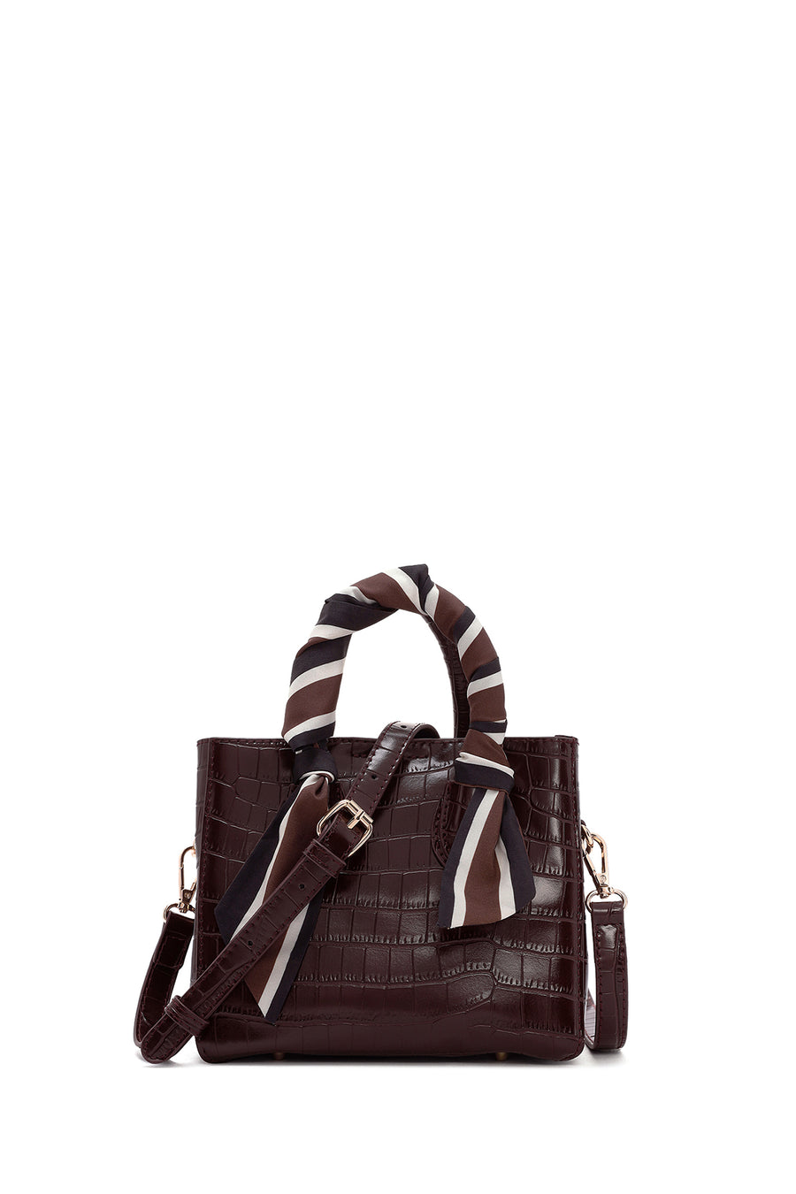 Women's Burgundy Accessory Detailed Long Strap Crocodile Patterned Handbag 24WBD2715E3 | Derimod
