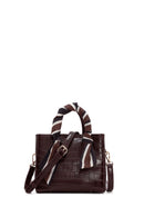 Women's Burgundy Accessory Detailed Long Strap Crocodile Patterned Handbag | Derimod