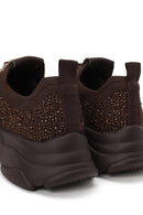 Derimod Zero Woman Brown Lace-Up Fabric Sneaker with Stone Details | Derimod