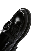 Women's Black Leather Patent Leather Masculine Loafer | Derimod