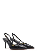 Women's Black Open Back Thin Heeled Leather Shoes | Derimod