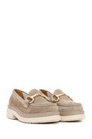 Women's Beige Suede Leather Buckle Loafer | Derimod