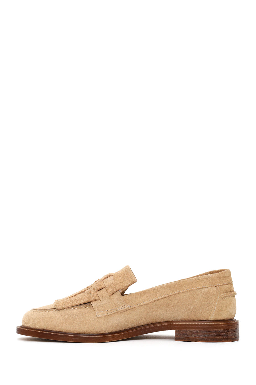 Woman Beige Tasselled Suede Leather Loafers