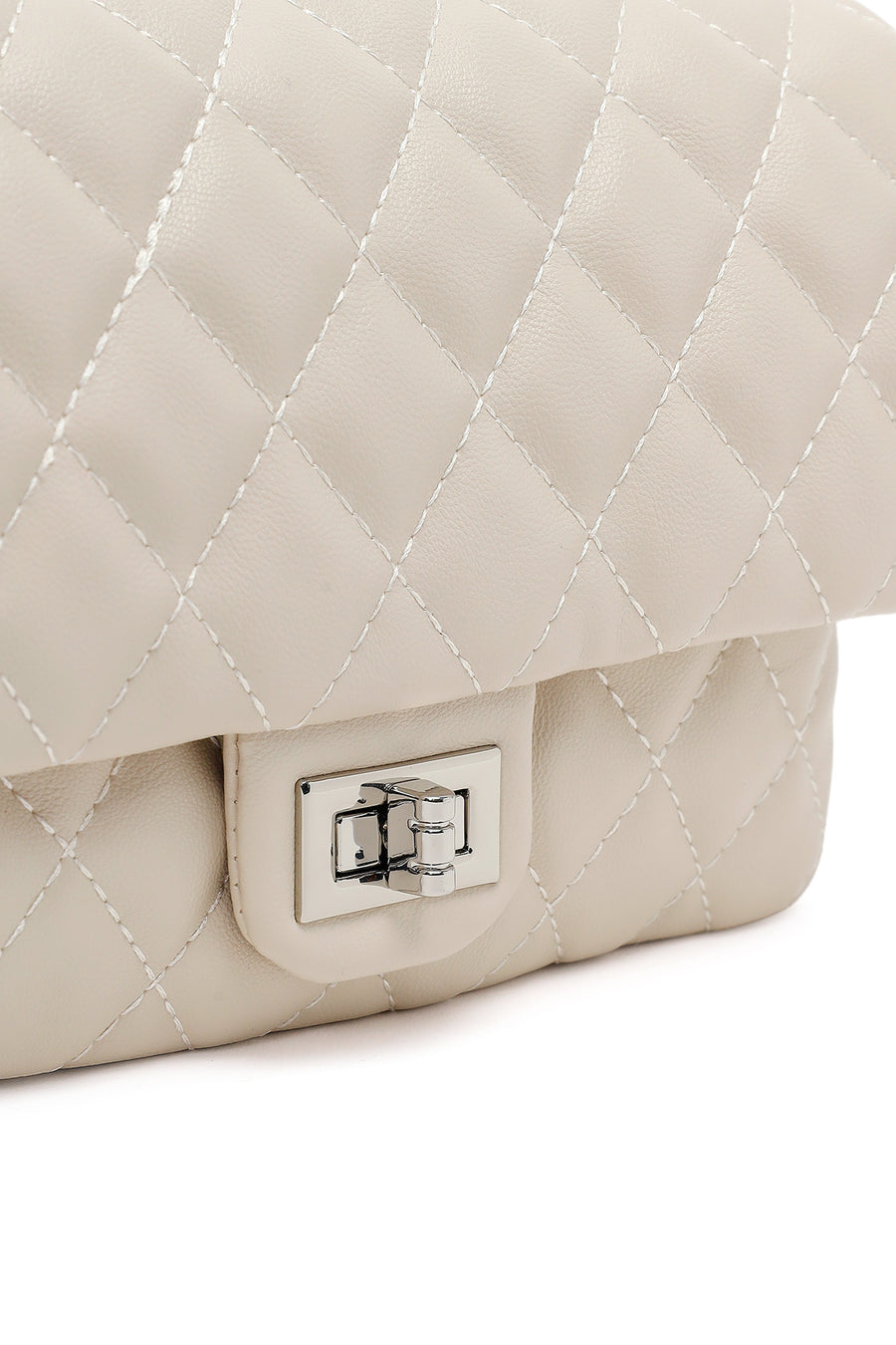 Woman Cream Chain-Strap Quilted Shoulder Bag