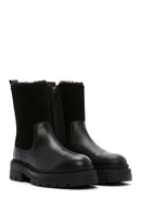 Women's Black Leather Chelsea Boots with Fur Inside | Derimod