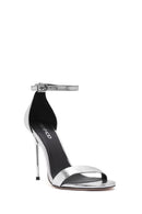 Women's Silver Ankle Strap High Thin Heel Leather Metallic Shoes | Derimod