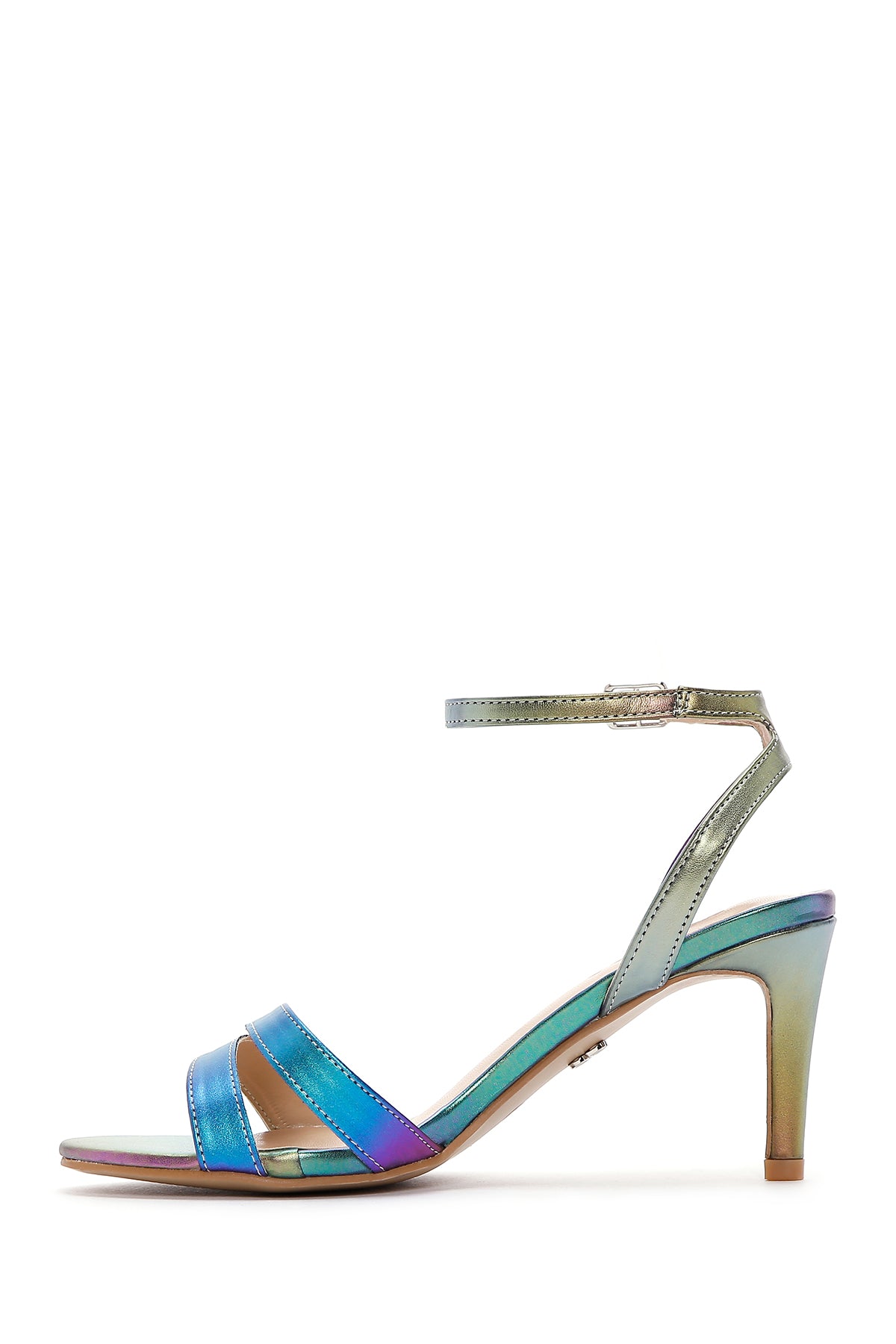 Kadın Mavi Bilekten Bantlı Topuklu Sandalet