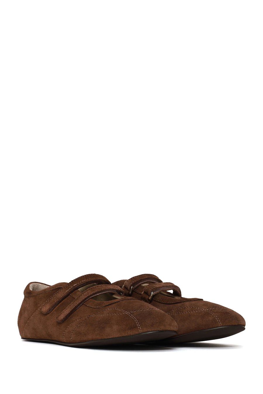 Woman Brown Double-Strap Suede Leather Ballet Flat