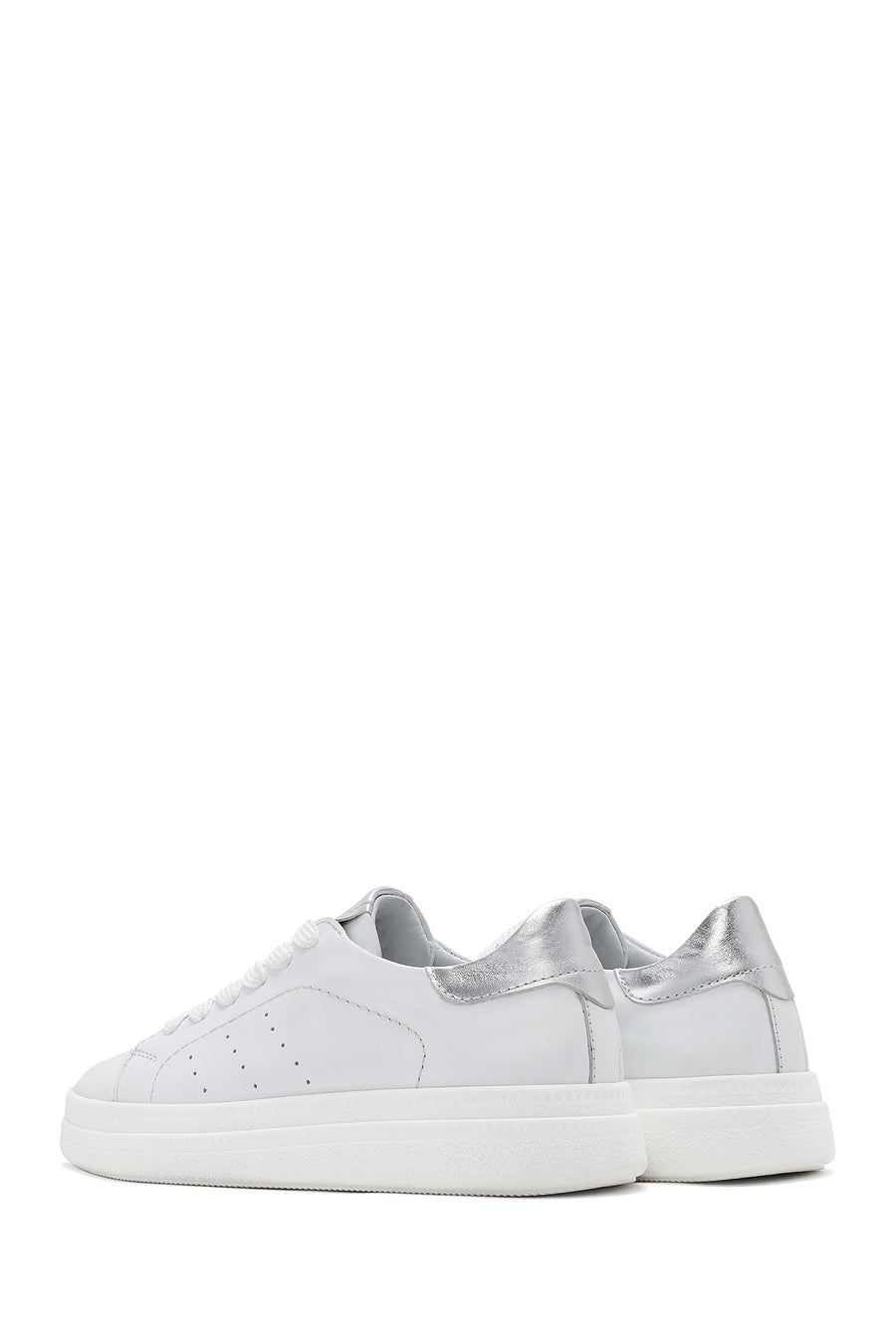 Woman White Lace-Up Leather Sneaker