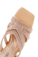 Women's Beige Stone Thin Heeled Slippers | Derimod