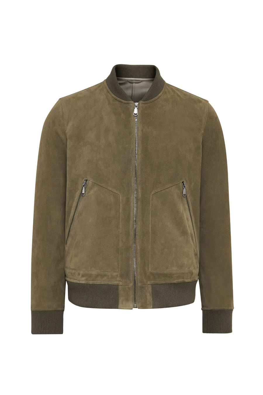 Foden Men's Green Zippered Knitted Suede Leather Jacket