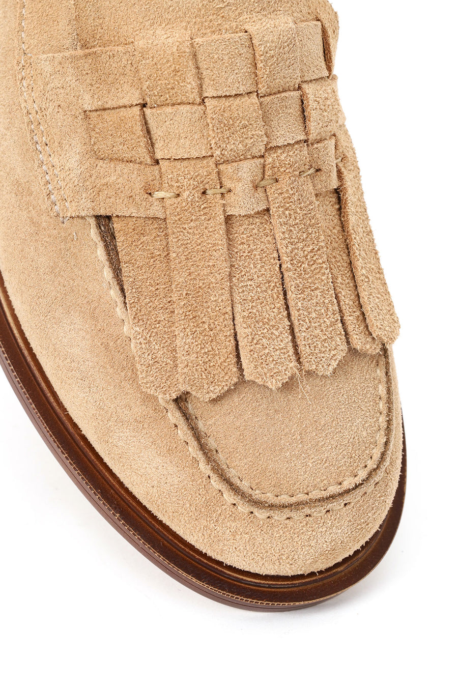 Woman Beige Tasselled Suede Leather Loafers