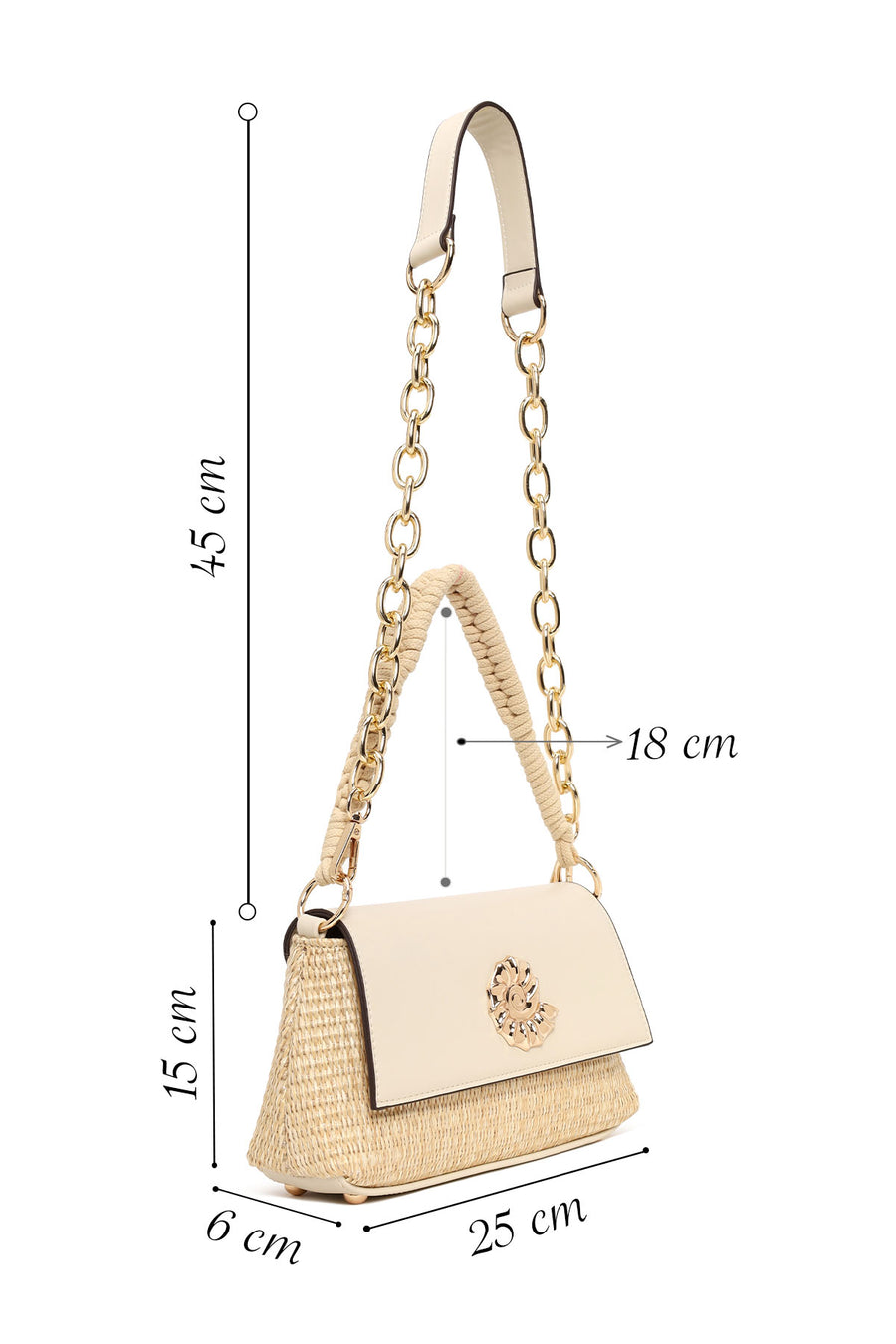 Woman Cream Long-Strap Woven Straw Shoulder Bag