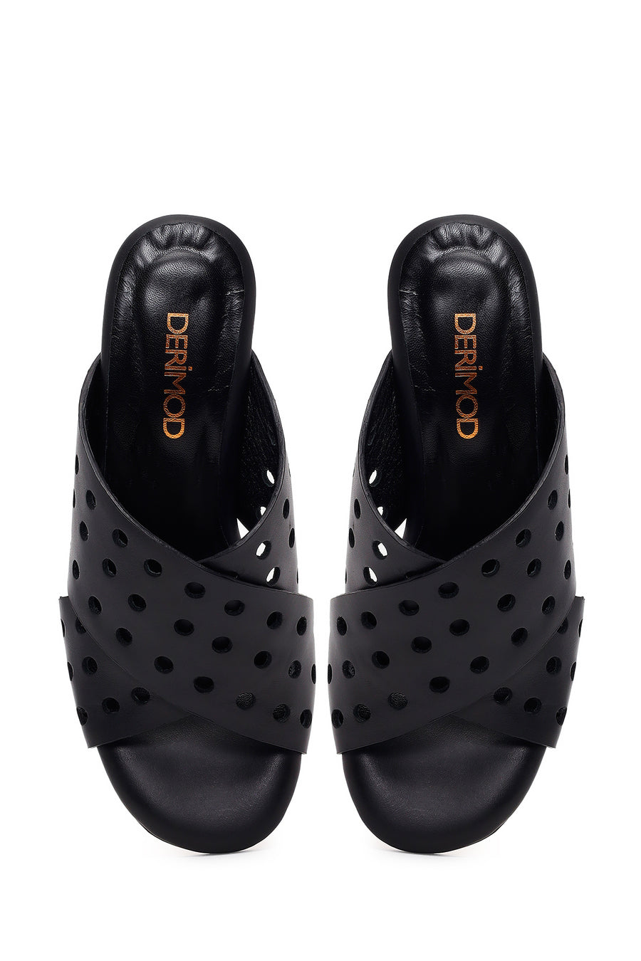Woman Black Thick-Heeled Leather Slipper