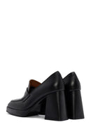 Women's Black Thick High Heel Leather Masculine Loafer | Derimod