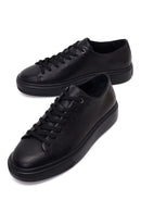 Erkek Siyah Bağcıklı Kalın Tabanlı Deri Sneaker | Derimod