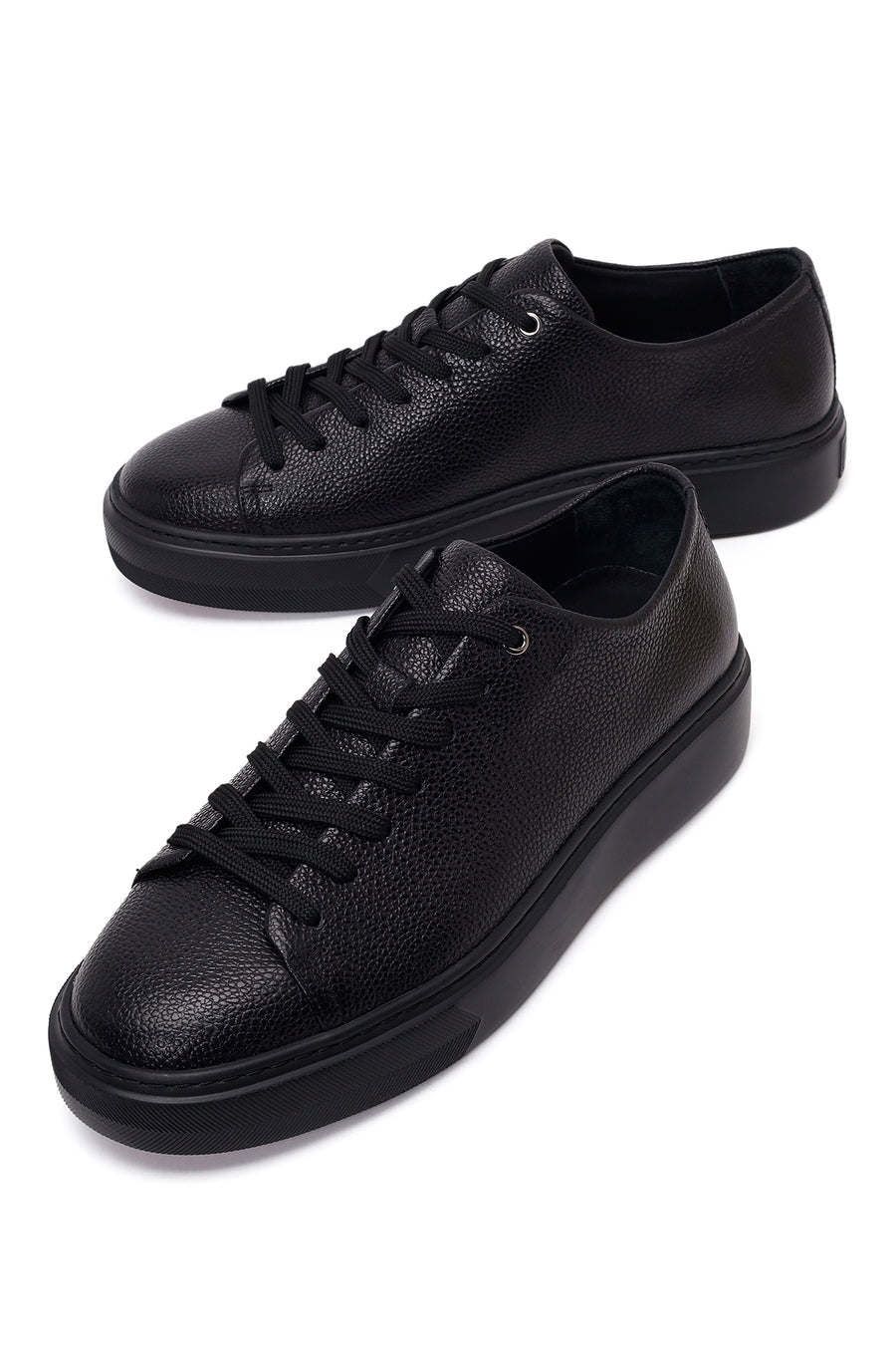 Erkek Siyah Bağcıklı Deri Sneaker