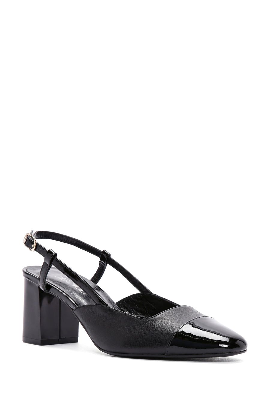 Women's Black Open-Back Heeled Leather Shoes