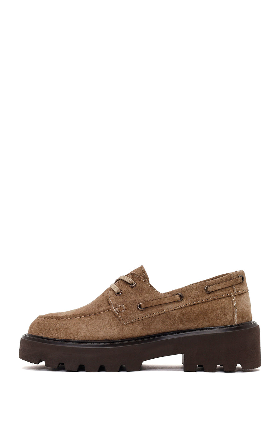 Woman Tan Lace-up Thick-soled Suede Leather Casual Shoes