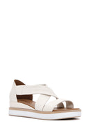 Women's Cream Strappy Leather Sandals | Derimod