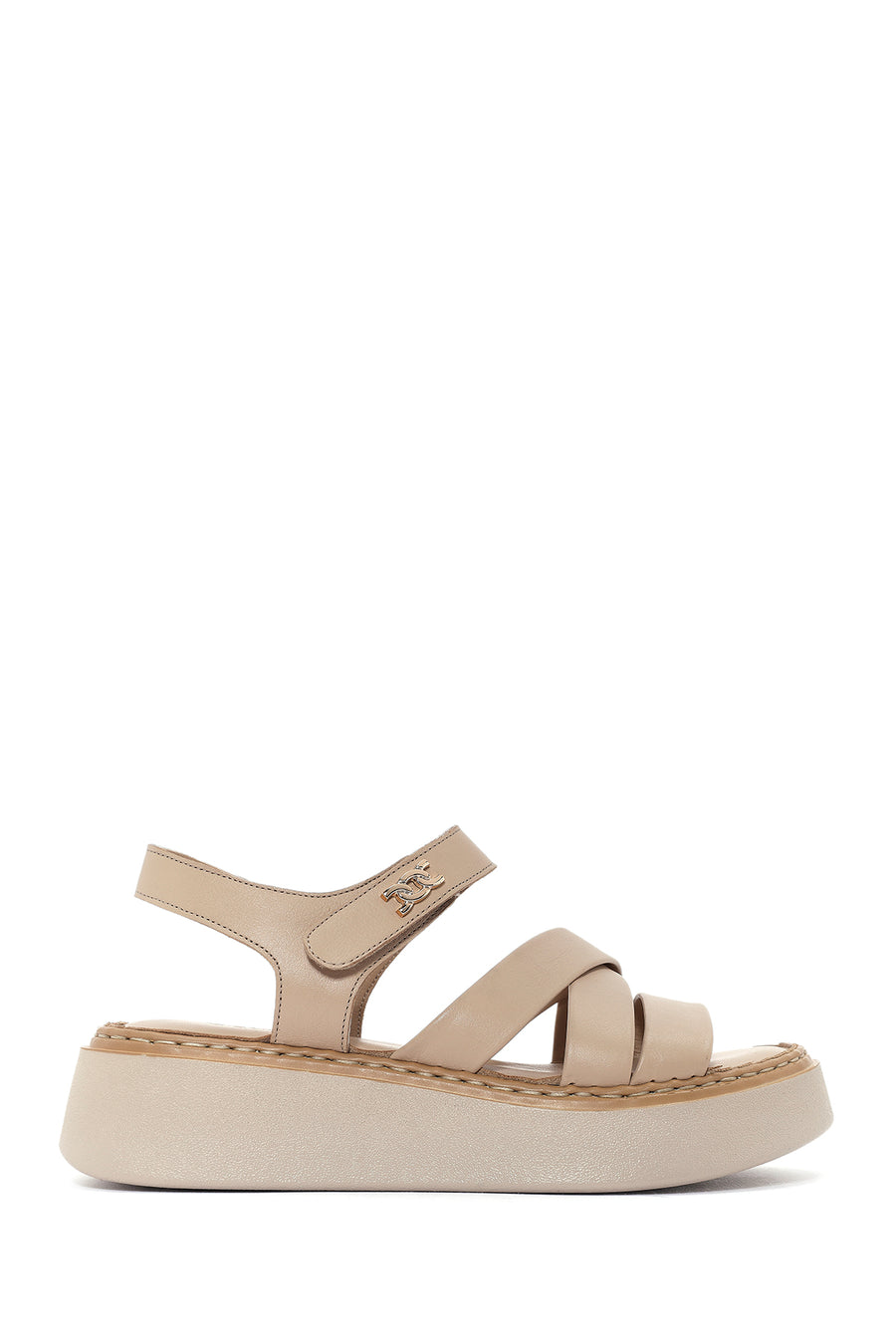 Women's Beige Ankle Strap Thick Soled Leather Comfort Sandals 25SFD342718 | Derimod