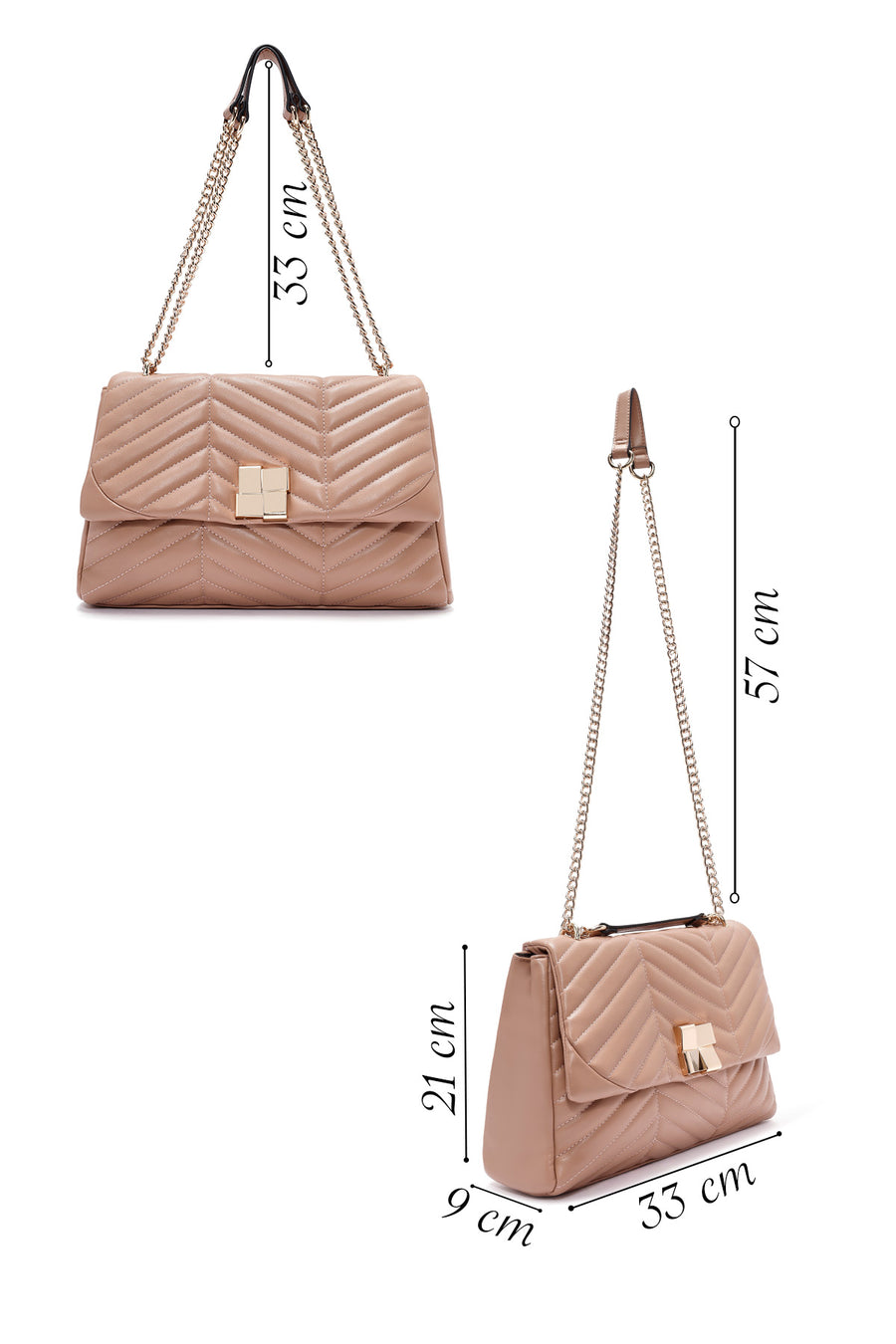 Women's Beige Long Strap Quilted Patterned Shoulder Bag