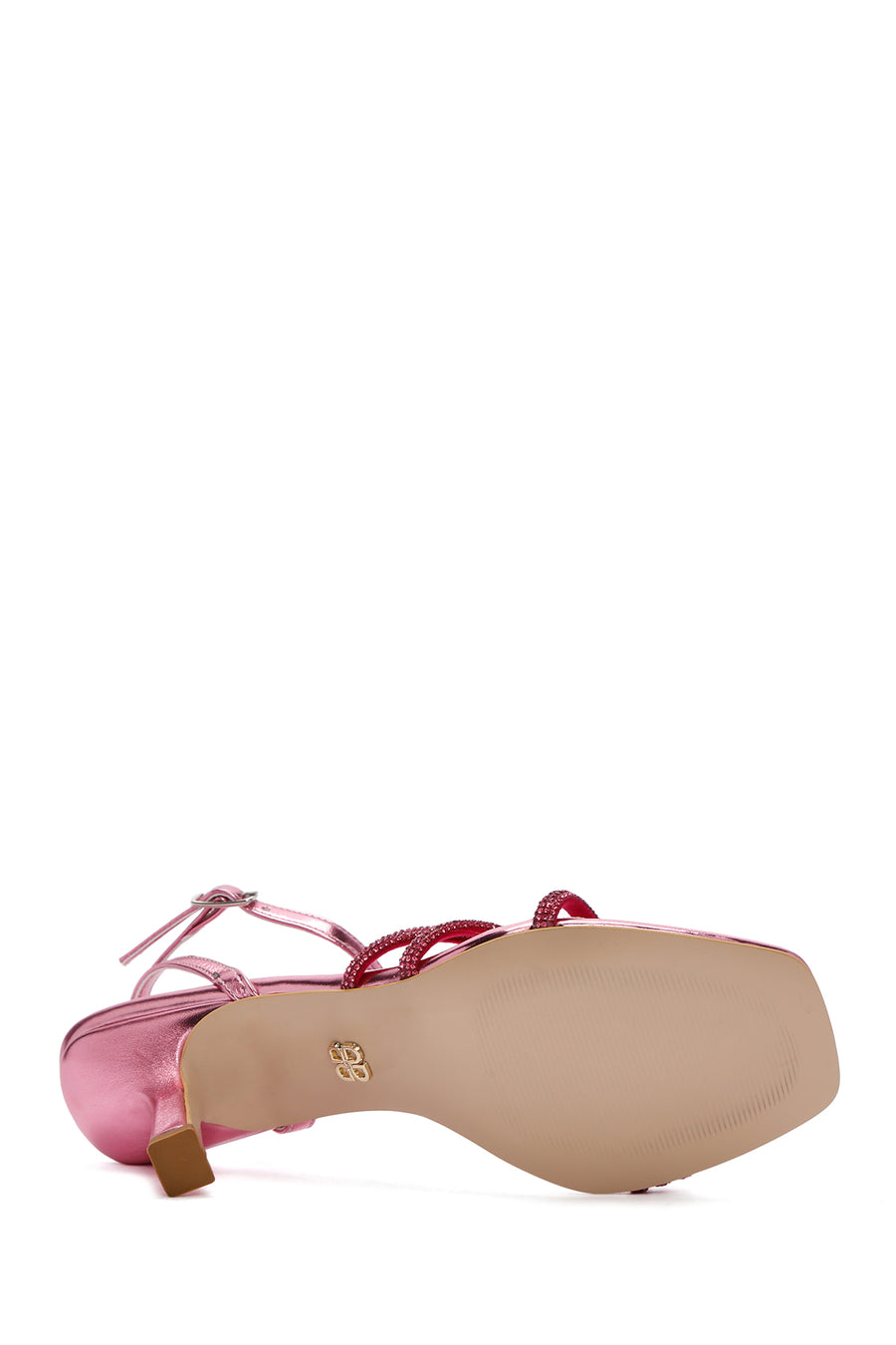 Women's Pink Ankle Strap Stone Thin Heel Sandals