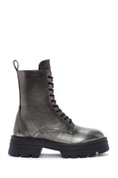 Women's Silver Zippered Leather Boots | Derimod