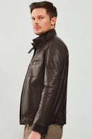 Wade Men's Brown Slim-Fit Leather Coat | Derimod